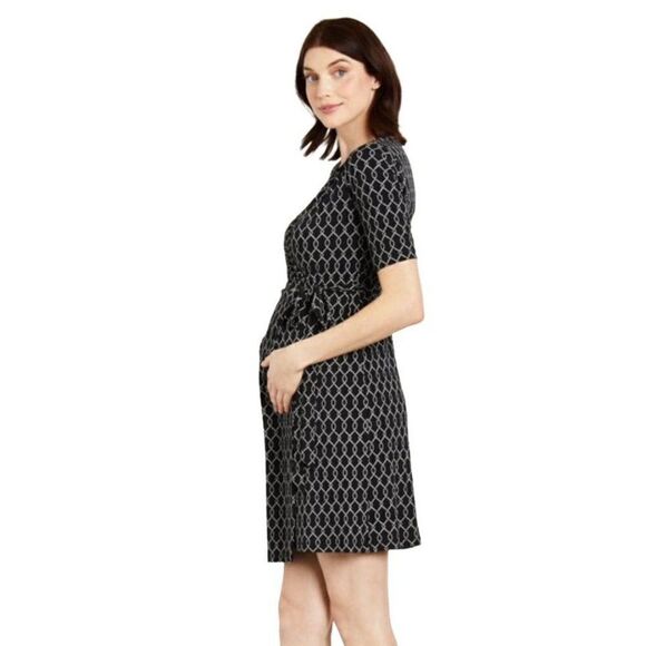 Motherhood Maternity Surplice Faux-Wrap Dress‎ Womens XL Black White Side-Tie - Picture 14 of 15